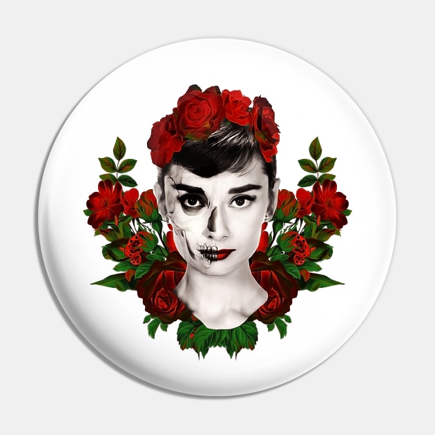 Audrey Skull & Roses Pin by HilariousDelusions