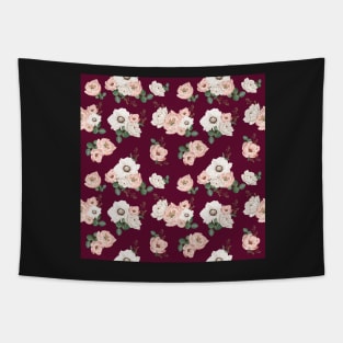 Pink White Flowers on Fuschia / Floral Bouquets Dark Fuchsia Tapestry