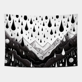 Abstract Monochromatic Mountains in Rain Drops Pattern Tapestry