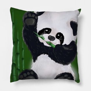 Panda Bear baby eating and waving tenderly Hoodie Pillow