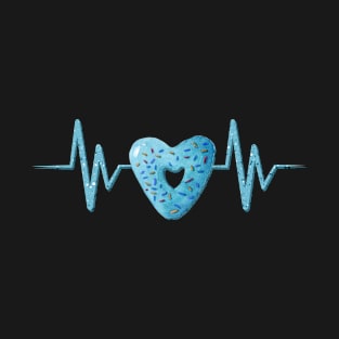 Heartbeat with cute blue heart shaped donut illustration T-Shirt