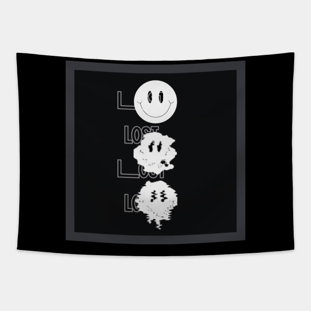 Black Lost distorted smiley face Tapestry by aholic