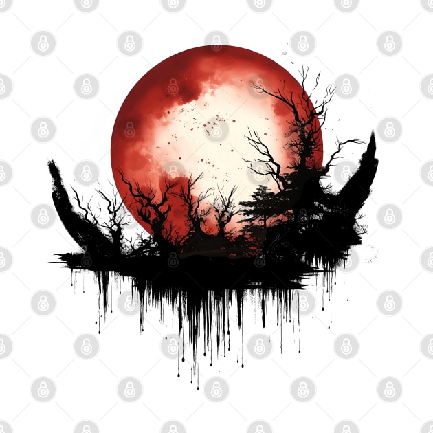 Blood Moon Dark Fantasy Art, Full Moon in Red Witch Gothic by Moonfarer