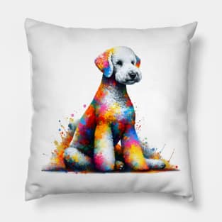 Vibrant Bedlington Terrier Portrait in Colorful Splash Style Pillow