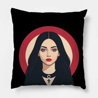 Spooky goth girl with blue eyes and black hair Pillow