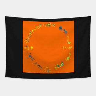 Orange O'Clock with Numbers, watercolor in orange blue lime green yellow Tapestry