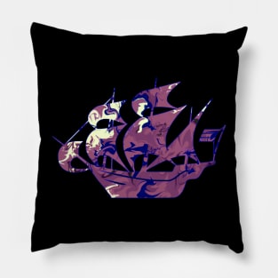 Galaxy Shores Reflect Liquid Art Sailing Ship Silhouette Pillow