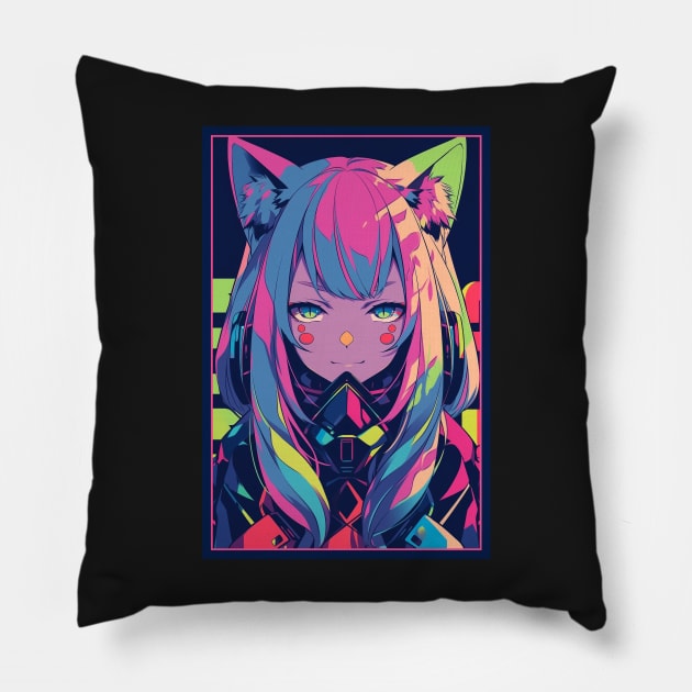 Anime Cat Girl | Quality Anime Design | Chibi Cat Girl Miaw | Manga Anime Art Pillow by AlNoah