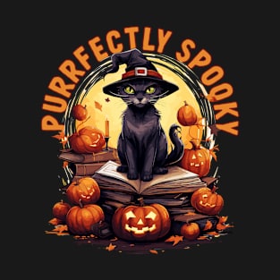 Halloween Witch Cat Reading Book Spooky Reading Artwork T-Shirt