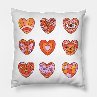 Retro hearts 70s 60s style Pillow