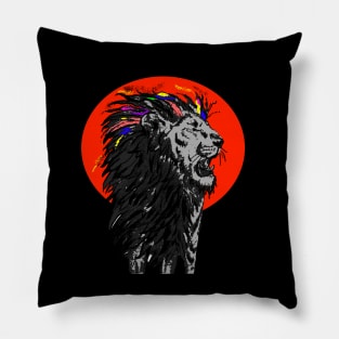 Lion with sun behind it and added colour Pillow