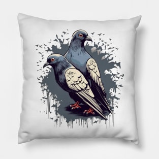 Urban Shadows -  Grunge Pigeon Swarm Pillow