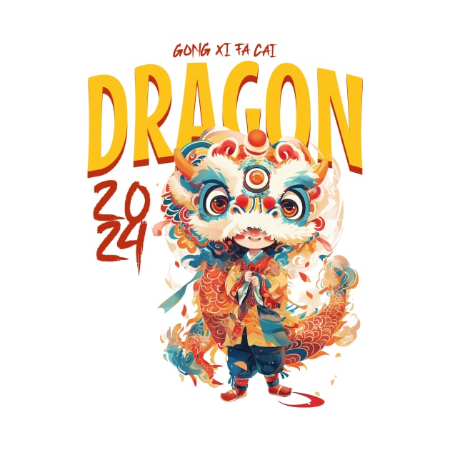 Chinese New Year Dragon Dance Boy Tee: Gong Xi Fa Cai 2024! by YUED