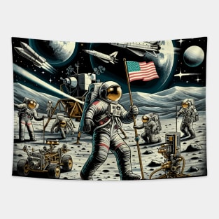 Moon Conquest: Retro Space Race Adventure Tapestry