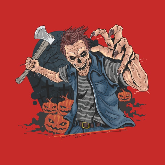 Scary Zombie with Ax Halloween Design by Printaha