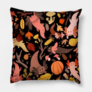 Cute Autumn Leaves Axolotl Pattern Pillow