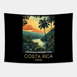 A Vintage Travel Illustration of Corcovado National Park - Costa Rica Tapestry