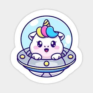 Cute unicorn flying with spaceship ufo cartoon Magnet