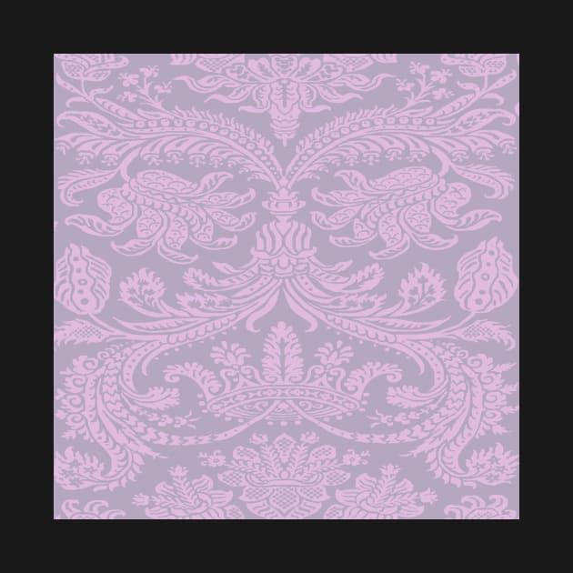 Pink on Lilac Medieval Damask Scrolls by JamieWetzel