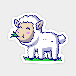 Cute Sheep Eating Grass Cartoon Vector Icon Illustration Magnet