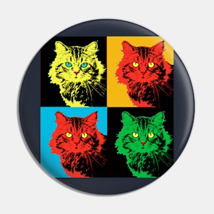 CAT POP ART  yellow red green Pin