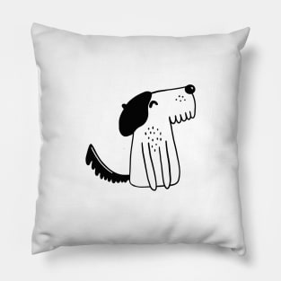 Parisian Dog illustration with beret on head Pillow