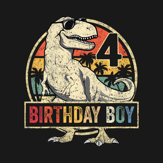 Kids 4 Year Old 4th Birthday Boy T Rex Dinosaur by Aleem James