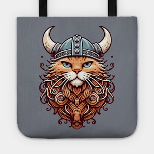 Funny Viking Warrior Cat Norse Mythology Cartoon Portrait Tote