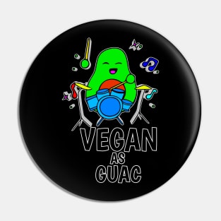 Vegan As Guac - Funny Avocado Cute Clipart Veggies - Musical Beats Drummer Pin