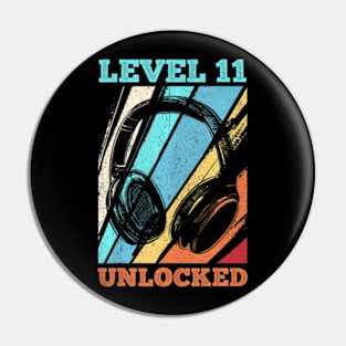 11th Birthday Video Gamer Level 11 Unlocked Pin