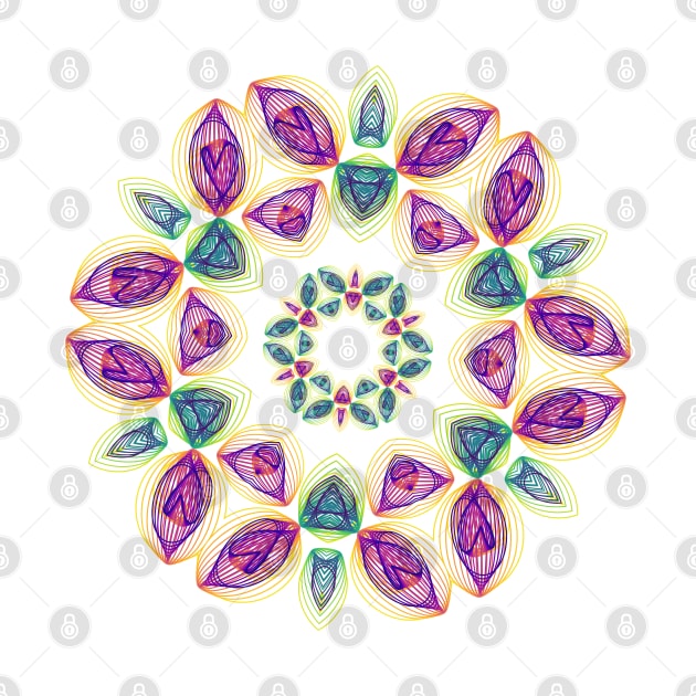 Butterfly Angel Wings | Harmonograph Kaleidoscope Green Pink Yellow White by aRtVerse