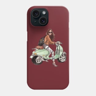 Girl with her scooter Phone Case