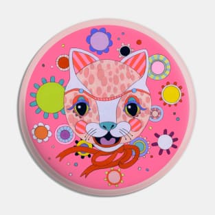 Pink Happy Cute Cat Pin