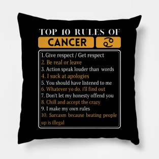 Top 10 Rules Of Cancer, Cancer Zodiac Facts Pillow