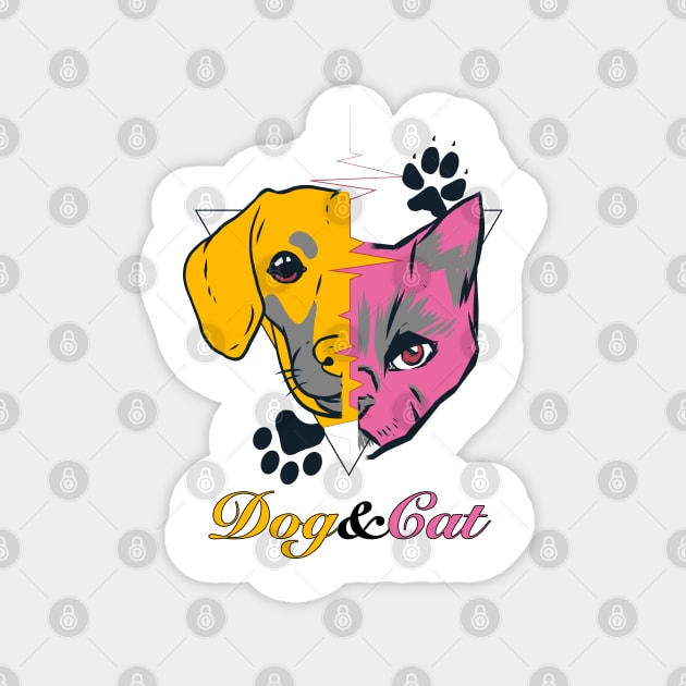 Dog and Cat Pet Drawing Art Magnet by Jay's Design