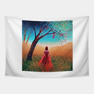 woman in red dress Tapestry