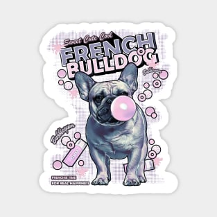 Blue French bulldog, vintage 80' french bulldog, sweet frenchie with pink bubblegum Magnet