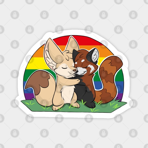 LGBTQIA+ - Fennec Fox + Red Panda Hug Magnet by Fennekfuchs