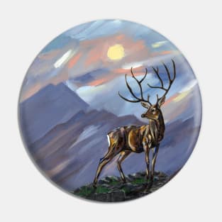 Stag on the mountain by moonlight - Abstract painting. Pin