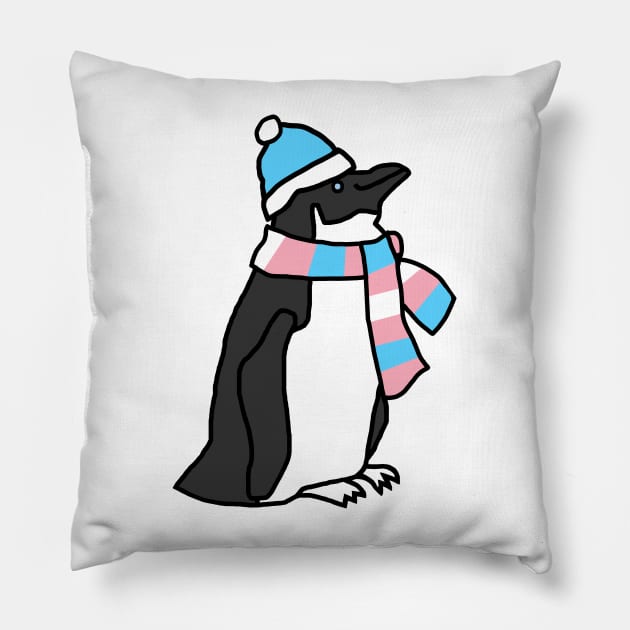 Penguin and Transgender Pride Flag Scarf and Blue Hat Pillow by ellenhenryart