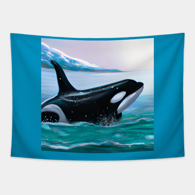 Orca Killer Whale Painting Tapestry by KayBee Gift Shop