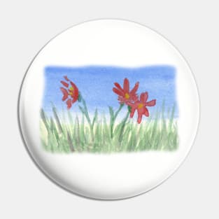 Three Red Flowers in Grass Pin