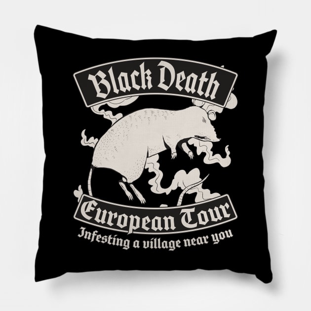 Funny Black Death European Tour Pillow by Emmi Fox Designs