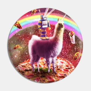 Laser Eyes Outer Space Robot Riding Llama Unicorn Pin