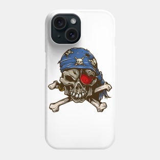 Pirate skull crossbones blue bandanna red eye patch Phone Case