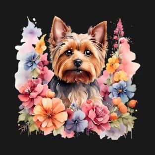 A yorkshire terrier decorated with beautiful watercolor flowers T-Shirt