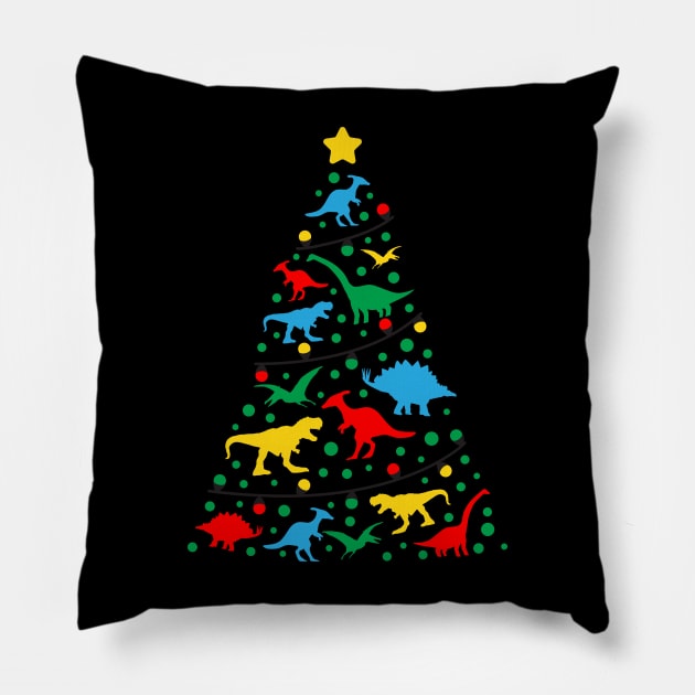 Funny Dinosaur Christmas Tree Xmas Lights Dinosaur Lover Matching Christmas Gift Pillow by BadDesignCo