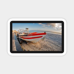 Fisheye view of traditional crab fishing boat on Cromer beach, Norfolk Magnet