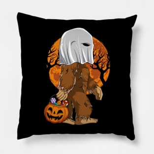 Funny Bigfoot Halloween Costume Ghost Carrying Pumpkin Pillow