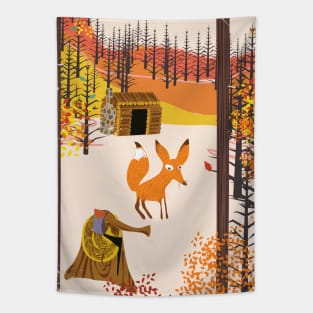 Cartoon Fox in the woodland Tapestry